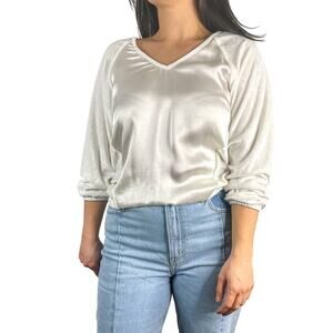 Red Haute White Velour Satin Blouse